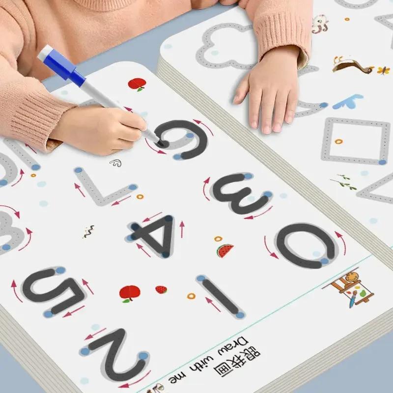 Kids Education Laptop - สมุดฝึกหัดเขียนแบบมหัศจรรย์ หนังสือการศึกษาแบบมอนเตสซอรี่สำหรับเด็ก ฝึกการควบคุมปากกา สมุดคัดลายมือแบบใช้ซ้ำได้สำหรับเด็ก