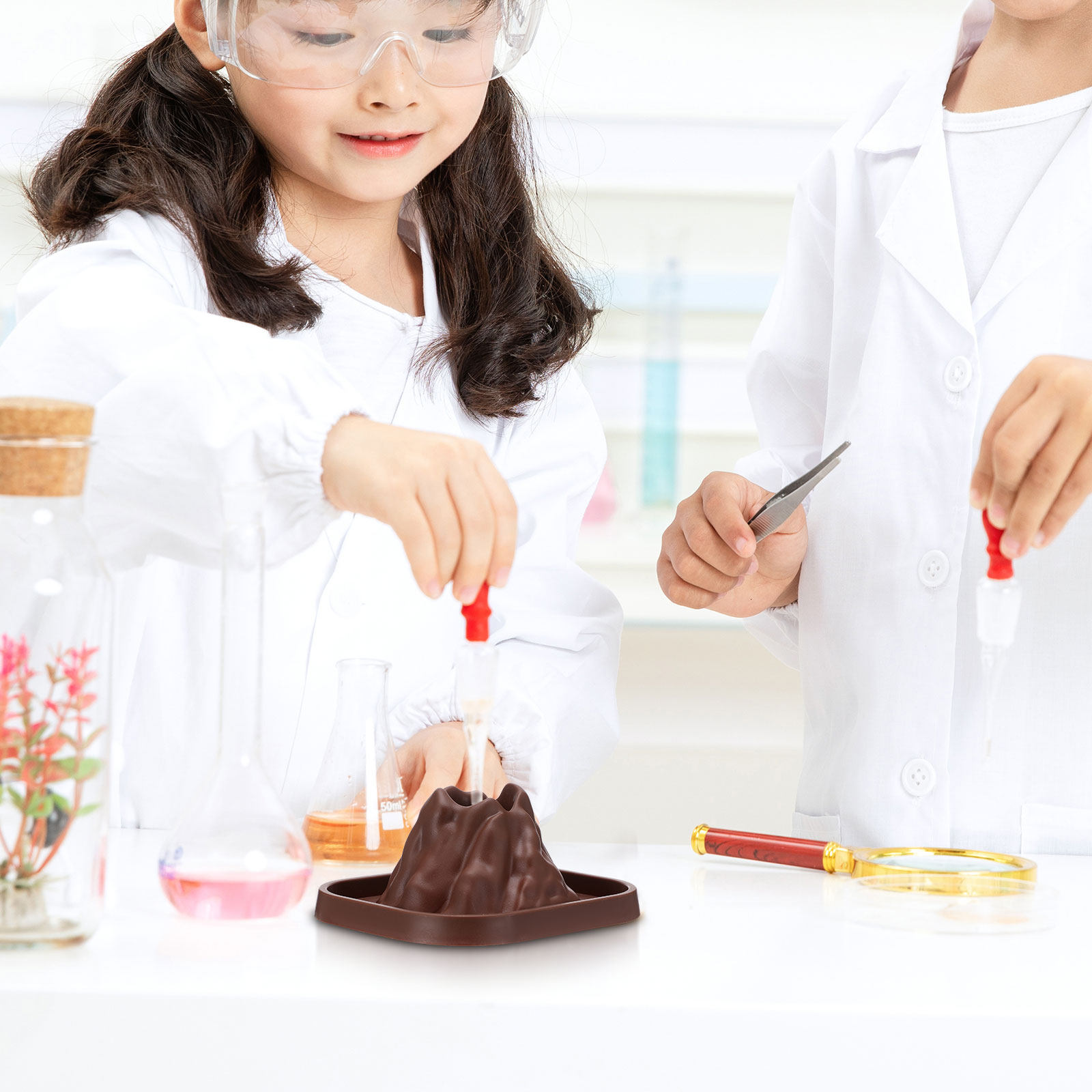 Science Kit Volcano - ชุดแม่พิมพ์ภูเขาไฟ 10 ชิ้น สำหรับโครงการวิทยาศาสตร์ DIY ของขวัญเพื่อการศึกษาที่สมจริงและสวยงามสำหรับเด็ก