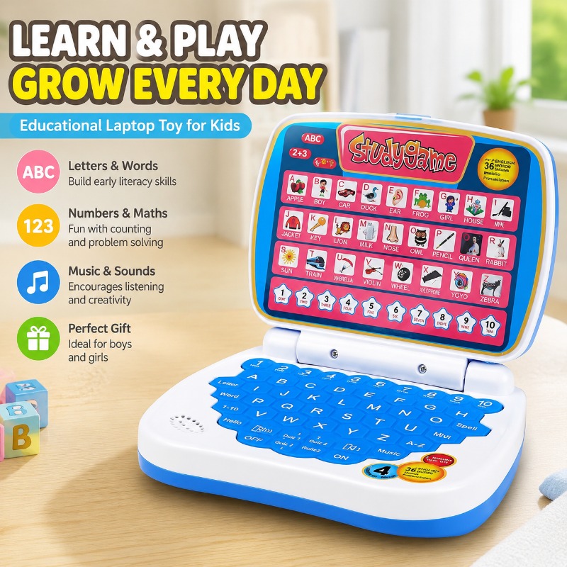 Kids Education Laptop - ของเล่นจำลองคอมพิวเตอร์ขนาดเล็กพร้อมหน้าจอ LED สำหรับเด็ก เครื่องเรียนรู้เสมือนจริง อุปกรณ์การศึกษาสำหรับเด็กเล็ก