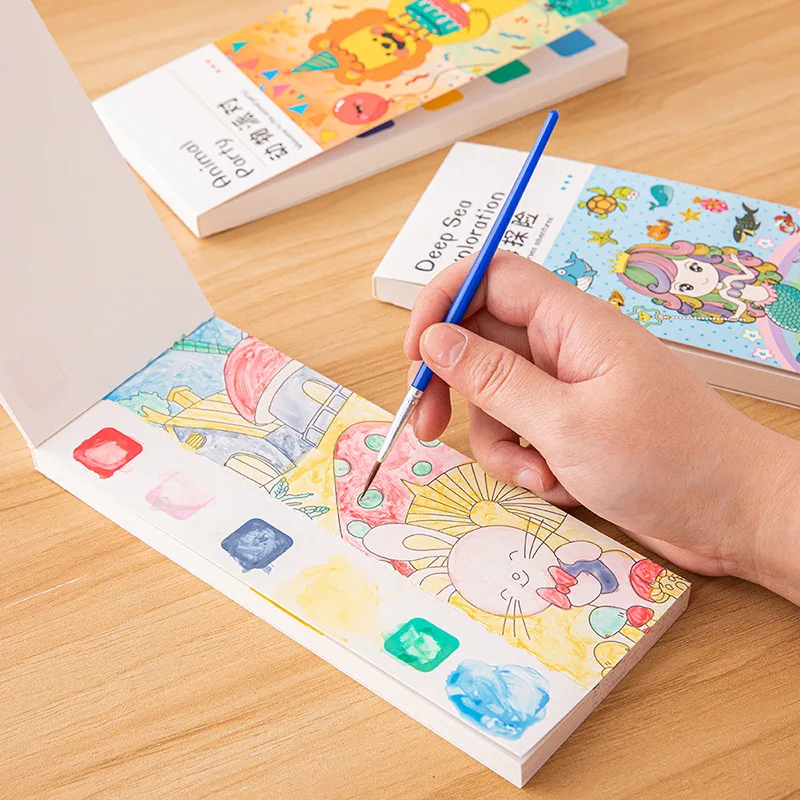 Kids Education Laptop - 20 หน้าแบบพกพาสีน้ําภาพวาดหนังสือสมุดระบายสีสําหรับเด็กวาด Gouache กระดาษ Graffiti ของเล่นเพื่อการศึกษาเครื่องเขียน