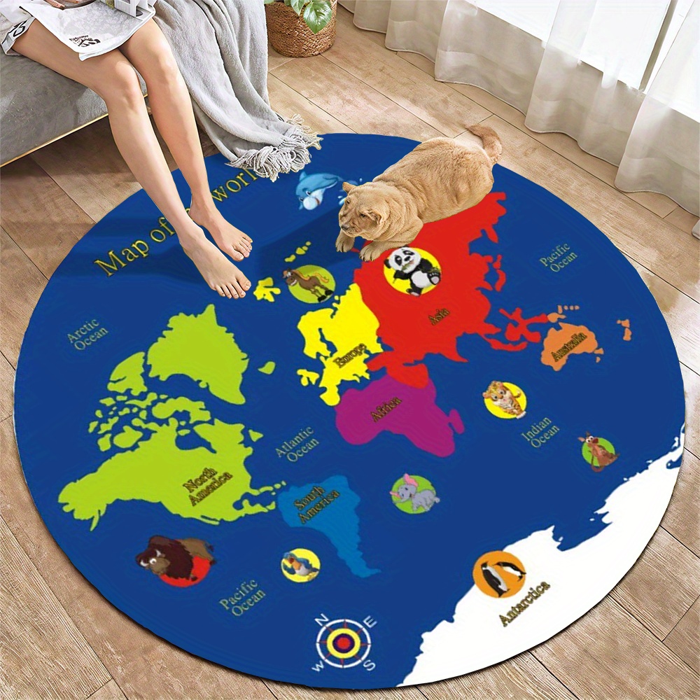 Kids Education Room - พรมลายแผนที่โลก พรมกลม ผ้าสักหลาด ของตกแต่งห้องเด็ก แผ่นรองเล่น พรมปูพื้นห้องเด็ก