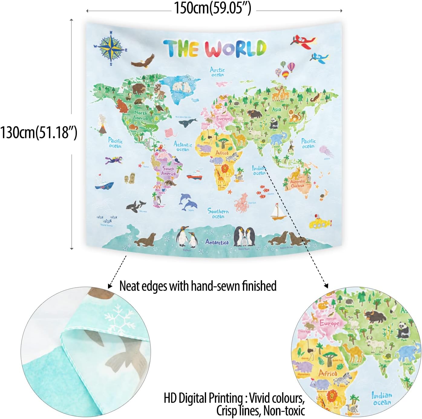 แผนที่โลกสำหรับเด็ก ผ้าติดผนัง - Kids Education Room บทวิจารณ์และราคา