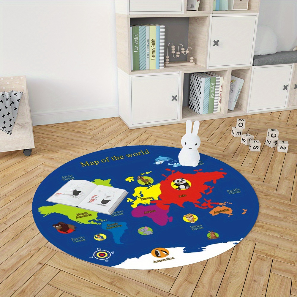 พรมลายแผนที่โลก พรมกลม ผ้าสักห - Kids Education Room บทวิจารณ์และราคา