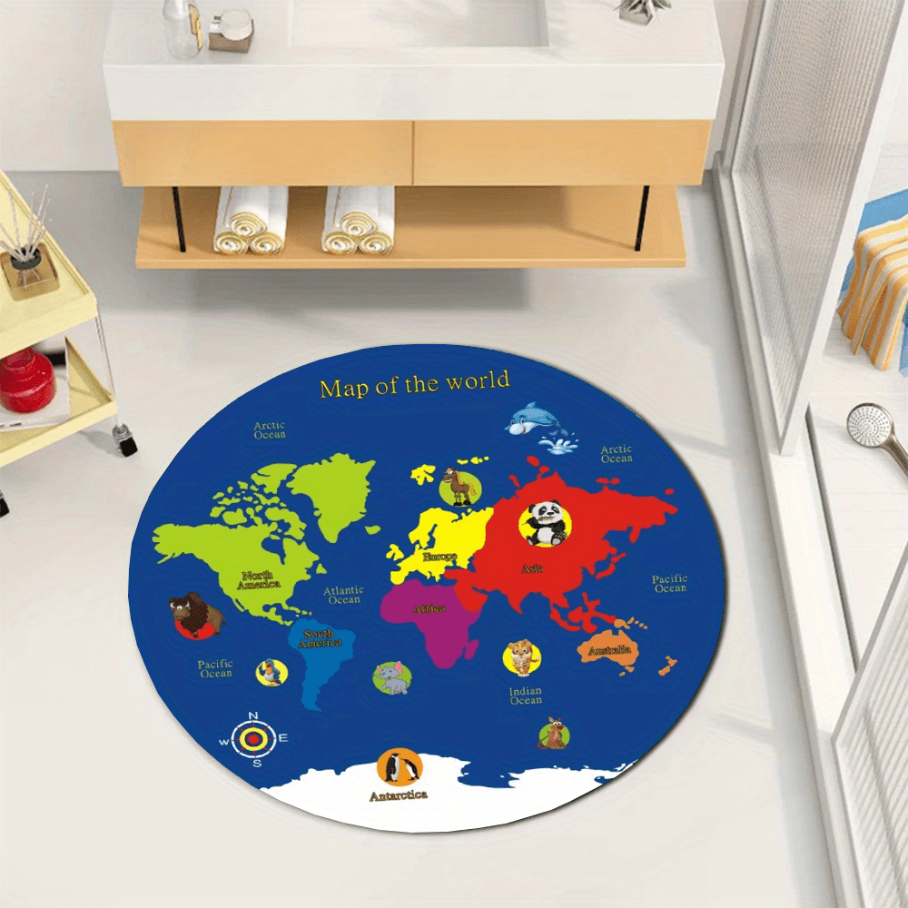 พรมลายแผนที่โลก พรมกลม ผ้าสักห - Kids Education Room บทวิจารณ์และราคา